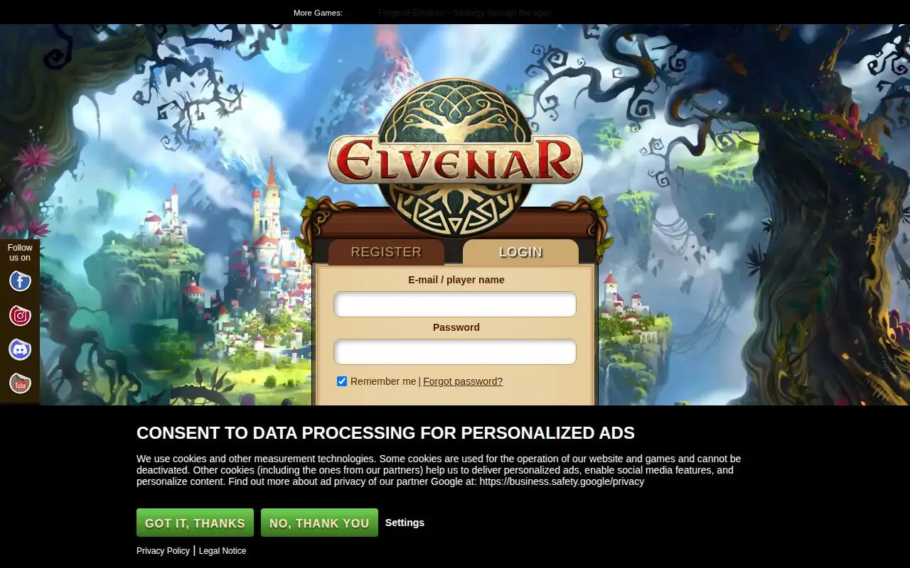 Landing page screenshot for en-play.elvenar.com