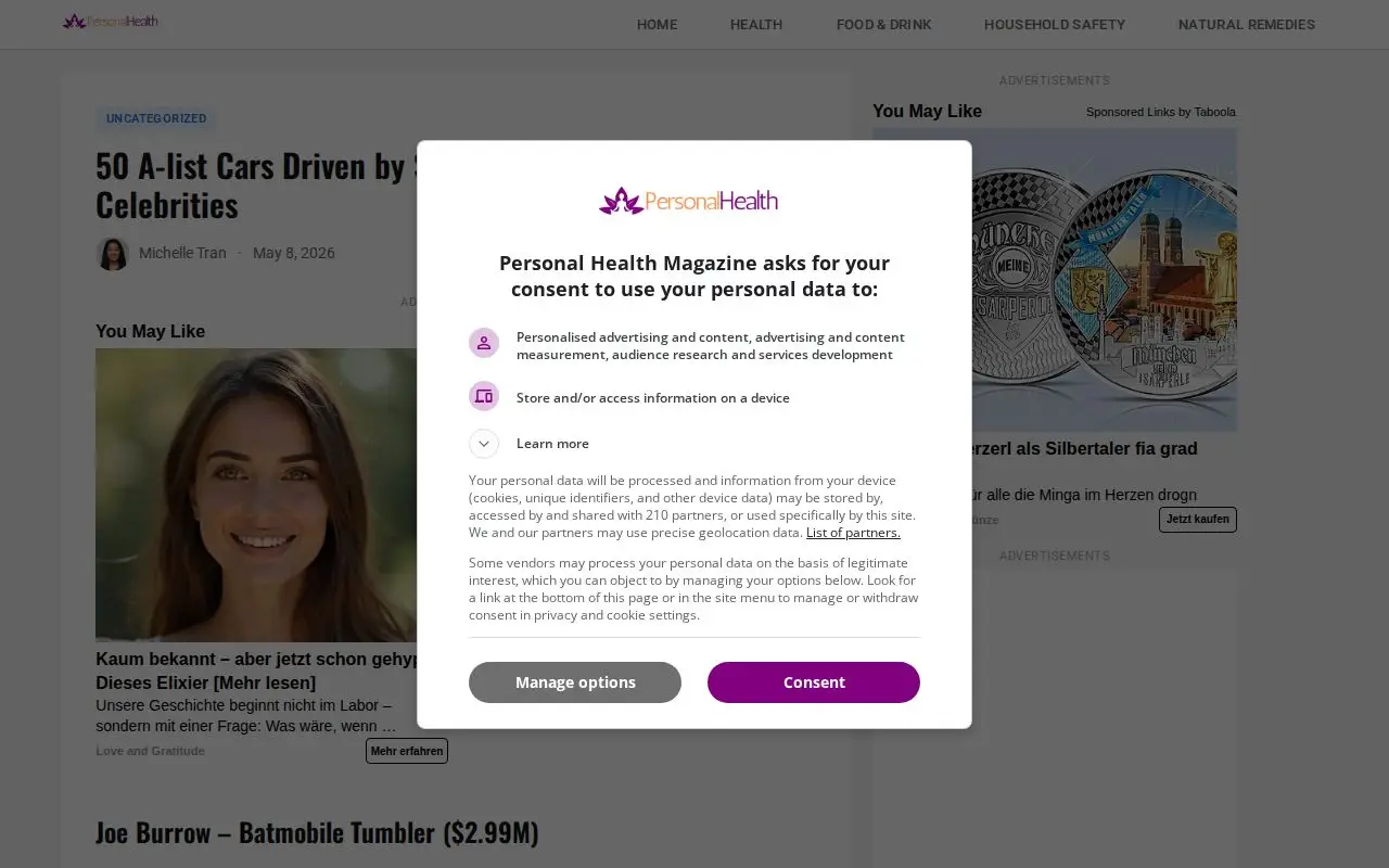 Landing page screenshot for personalhealthmag.com