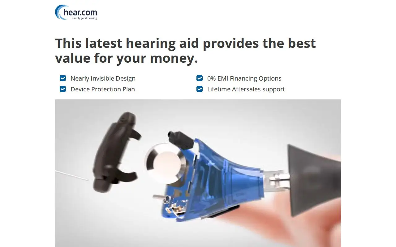 Landing page screenshot for in.hear.com