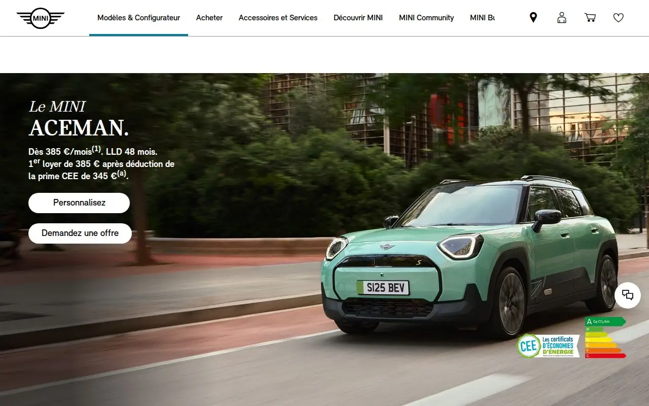 Landing page screenshot for www.mini.fr
