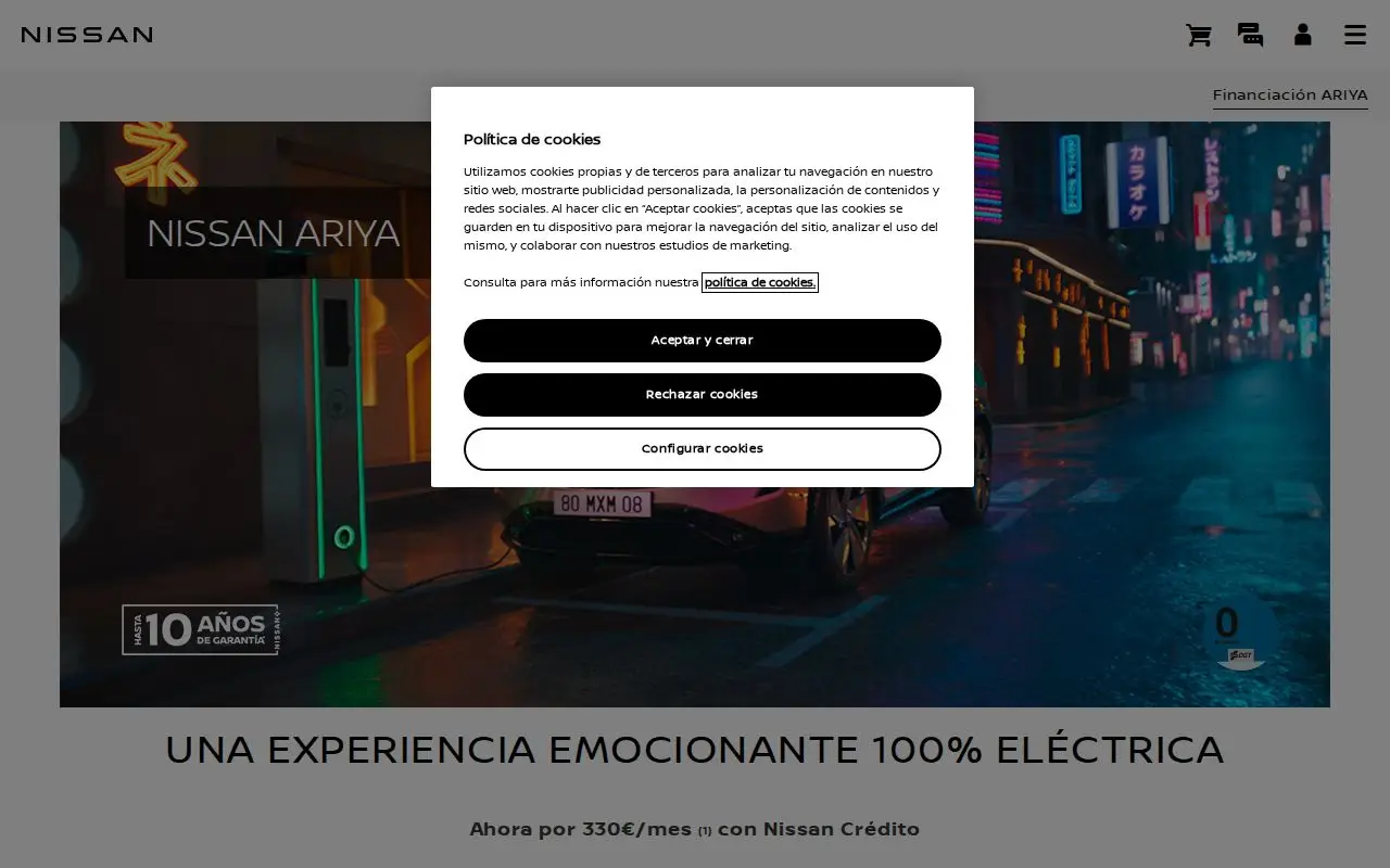 Landing page screenshot for www.nissan.es
