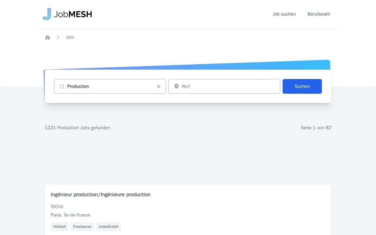Landing page screenshot for jobmesh.de