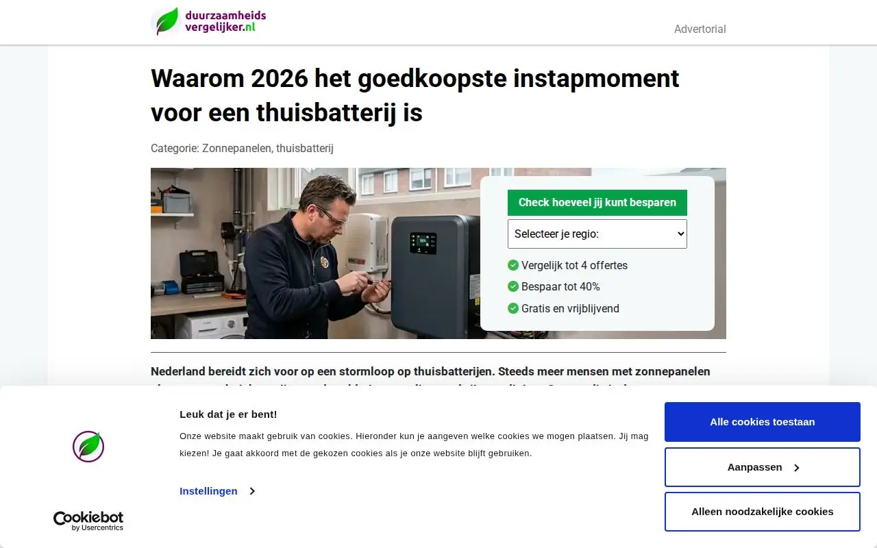Landing page screenshot for duurzaamheidsvergelijker.nl