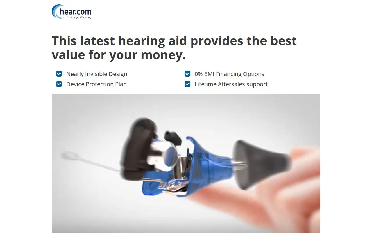 Landing page screenshot for in.hear.com