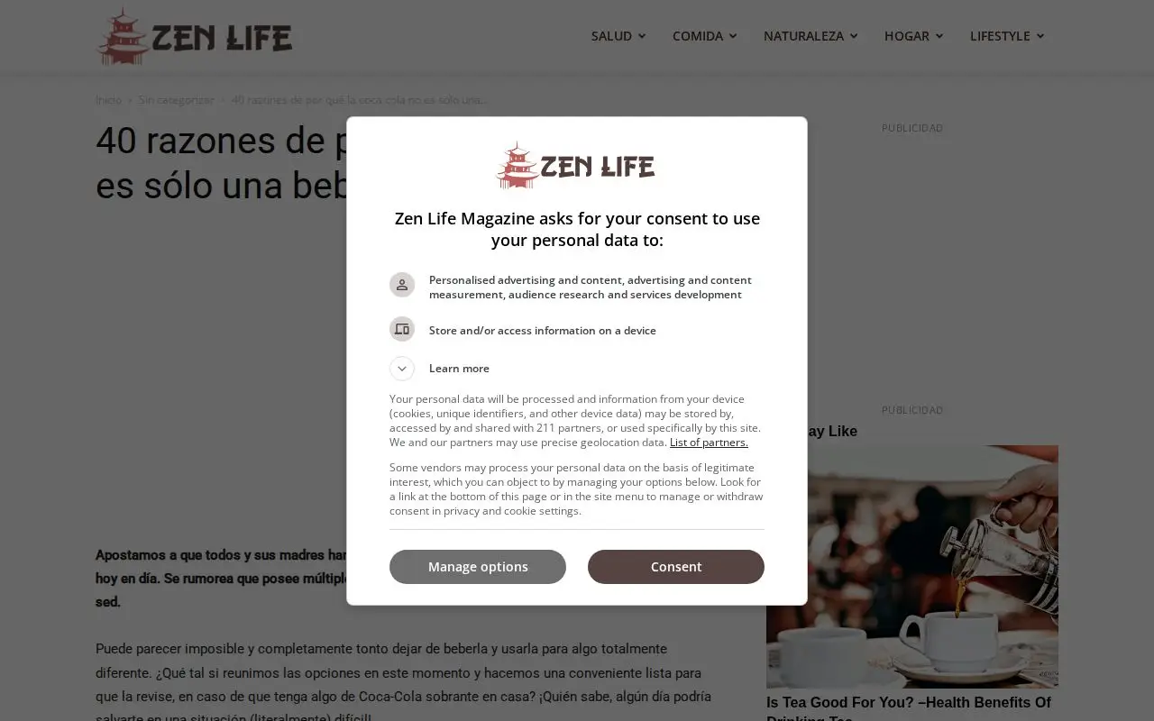 Landing page screenshot for zenlifemag.com