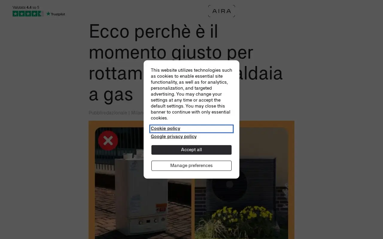 Landing page screenshot for www.airahome.com