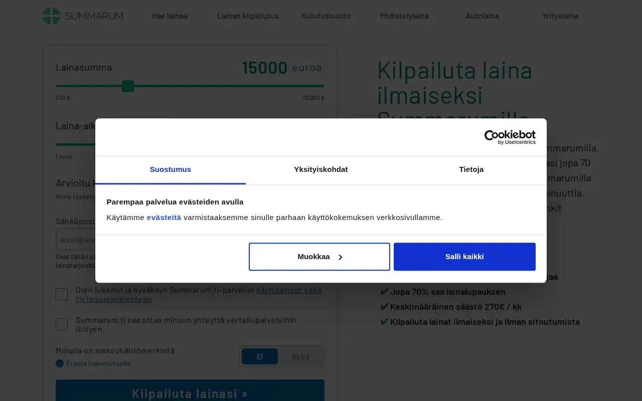 Landing page screenshot for www.summarum.fi