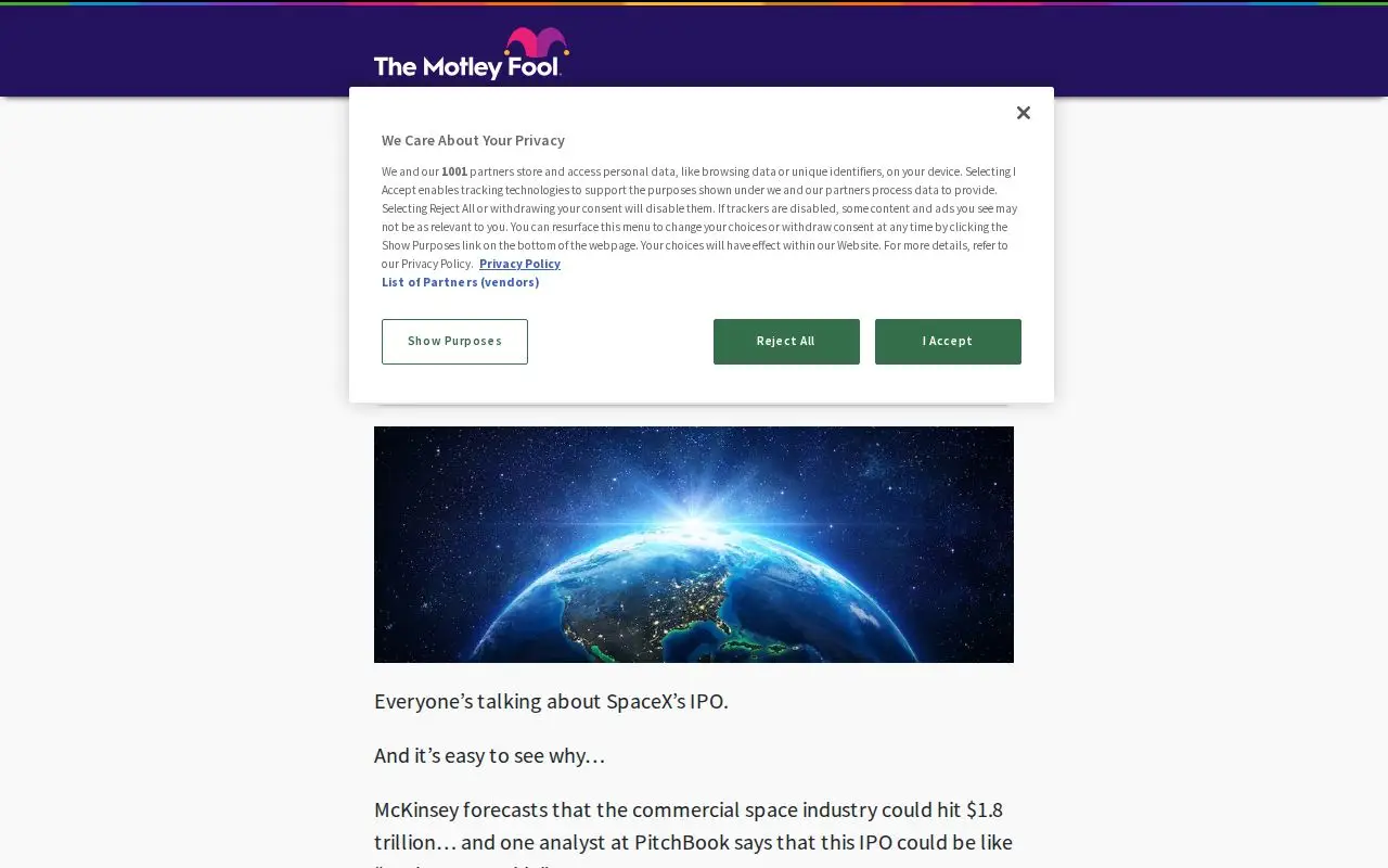 Landing page screenshot for www.fool.com