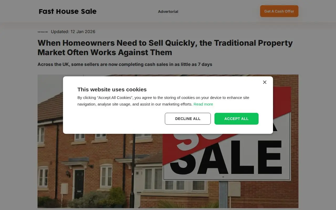 Landing page screenshot for fasthousesaleuk.com