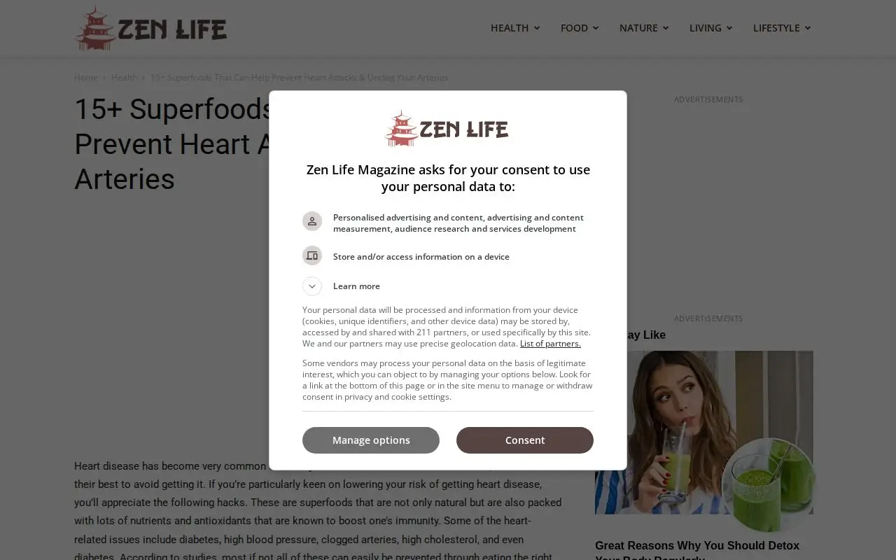 Landing page screenshot for zenlifemag.com