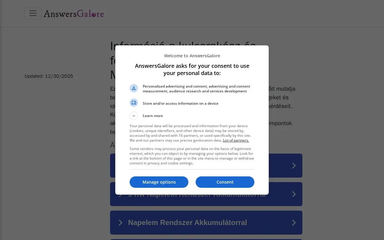 Landing page screenshot for answersgalore.net