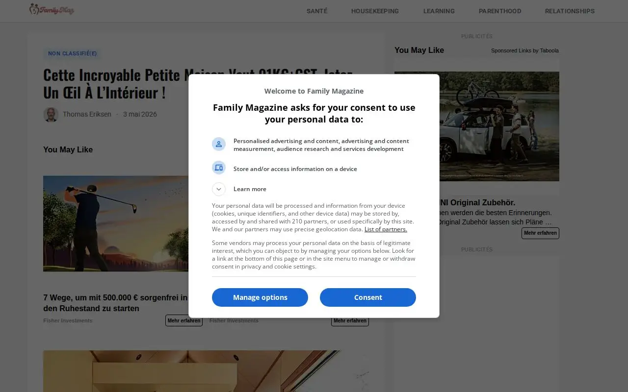 Landing page screenshot for familymags.com
