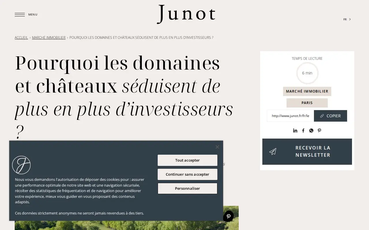 Landing page screenshot for www.junot.fr