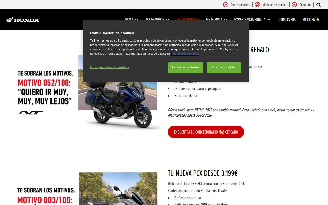 Landing page screenshot for www.honda.es