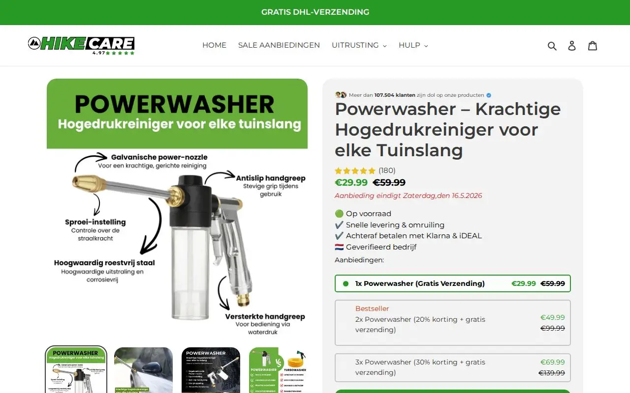 Landing page screenshot for hikecarewinkel.nl