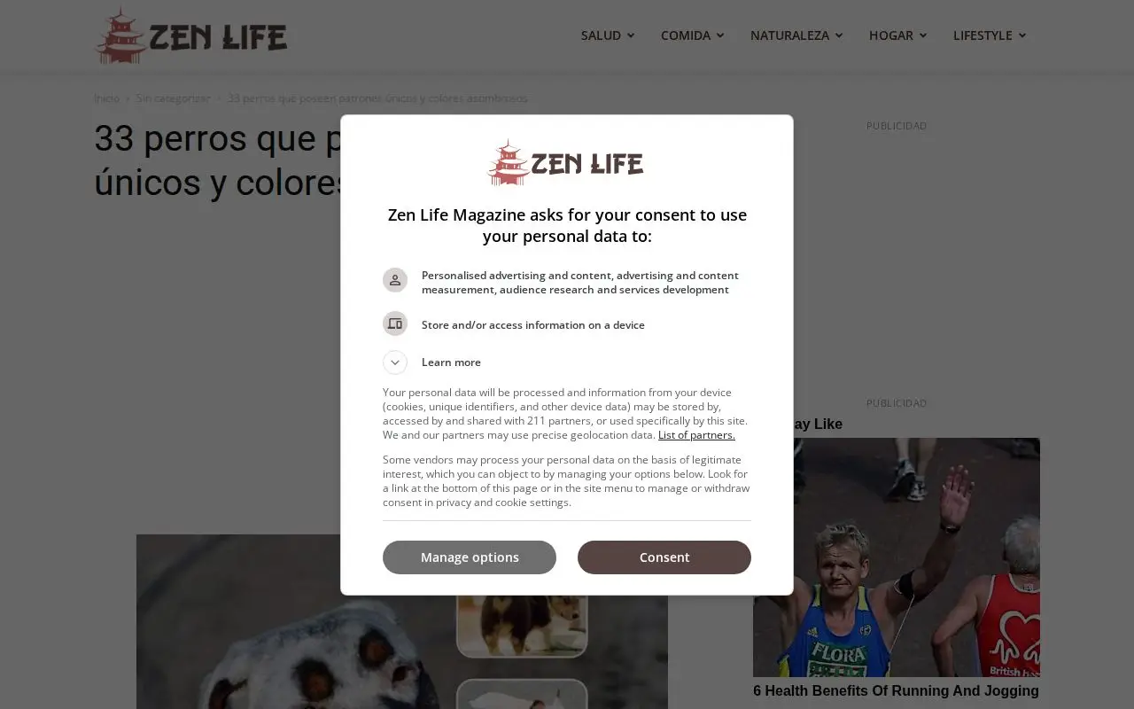 Landing page screenshot for zenlifemag.com