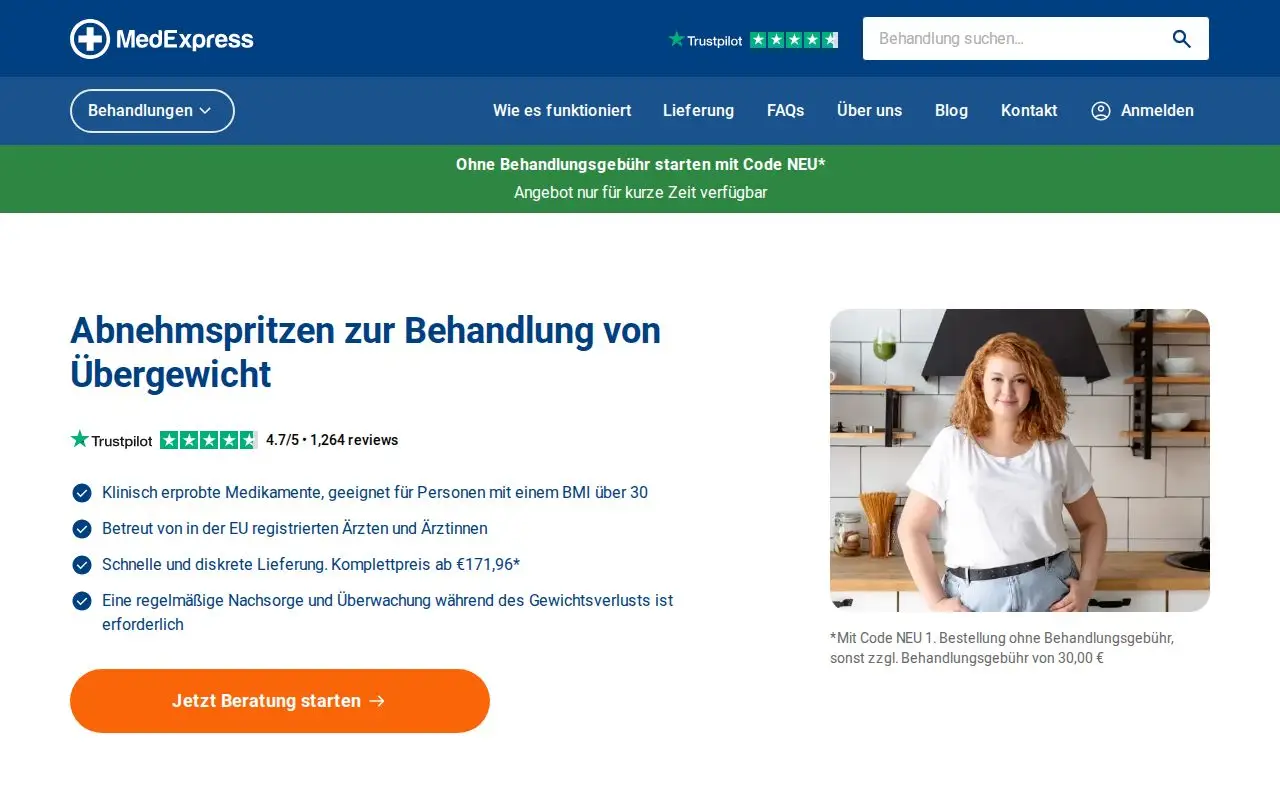 Landing page screenshot for www.medexpress.de