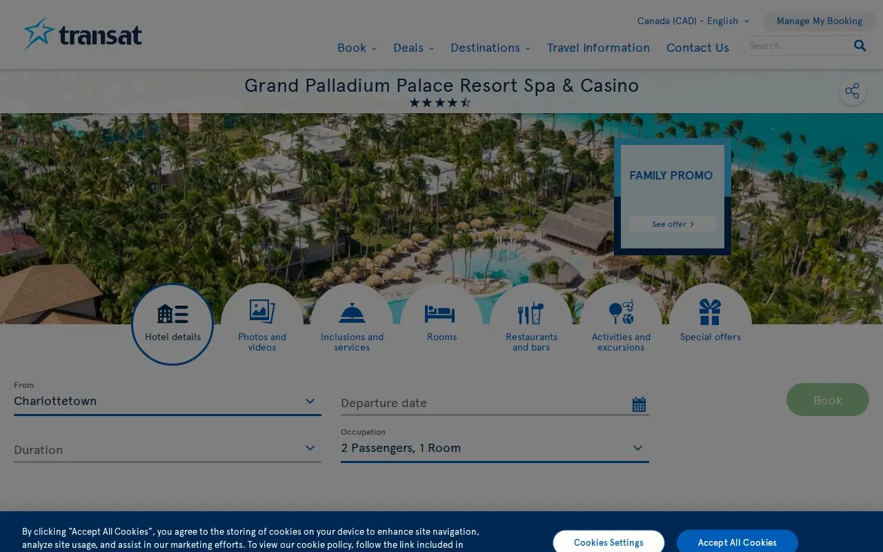 Landing page screenshot for www.transat.com