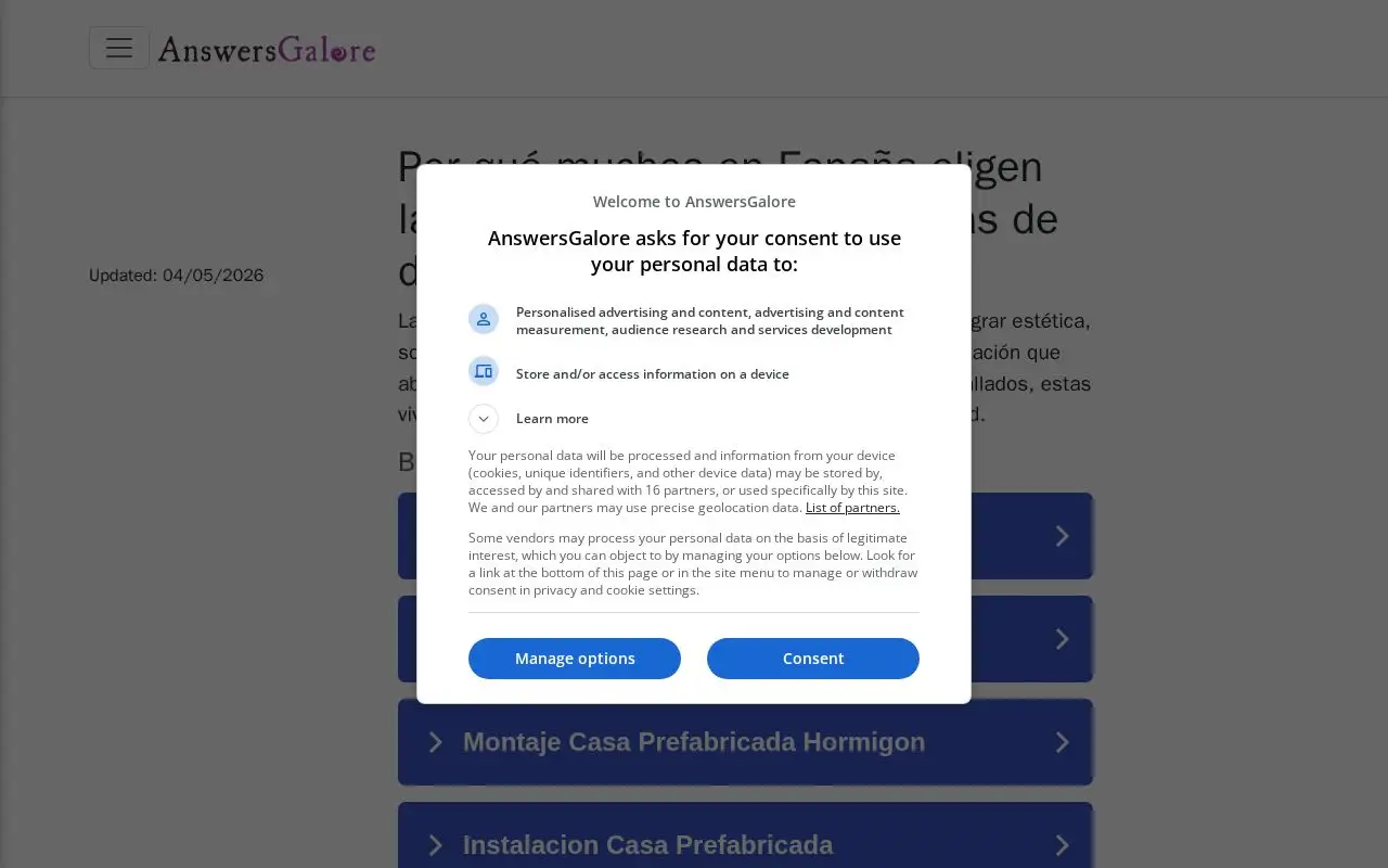 Landing page screenshot for answersgalore.net