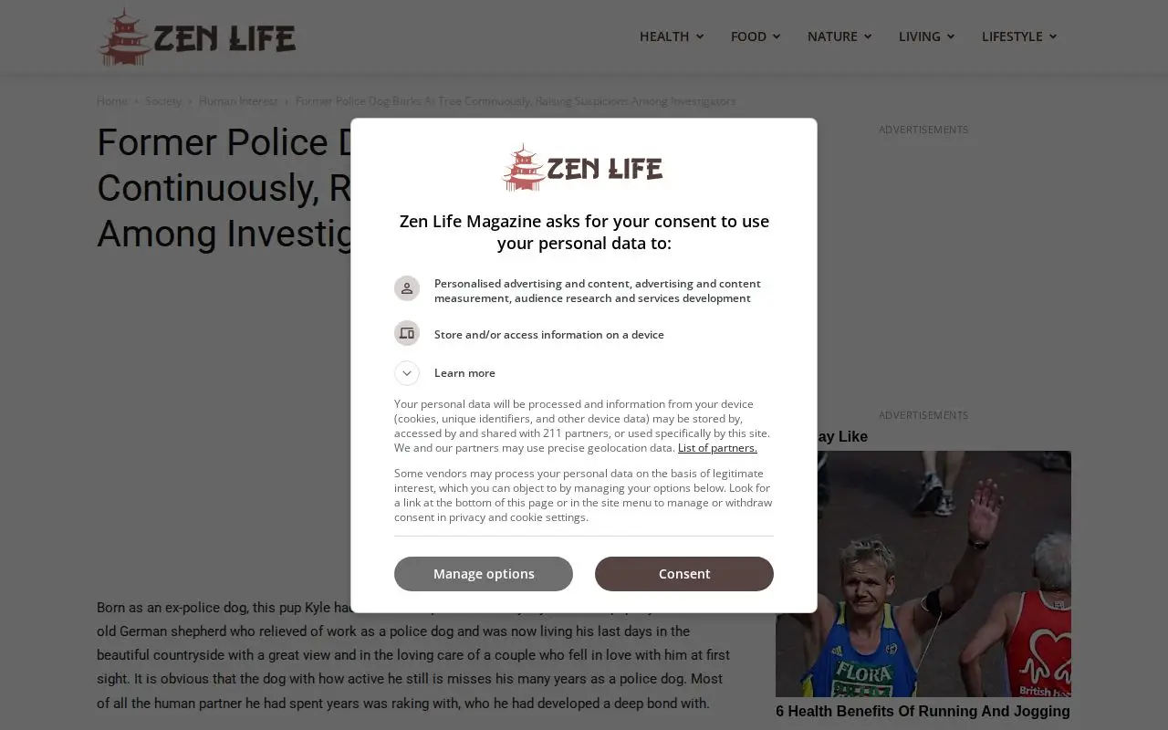 Landing page screenshot for zenlifemag.com
