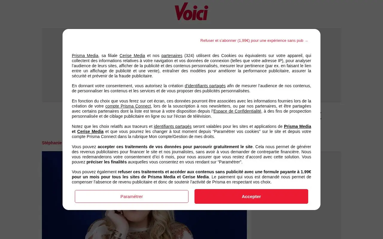Landing page screenshot for actu.voici.fr