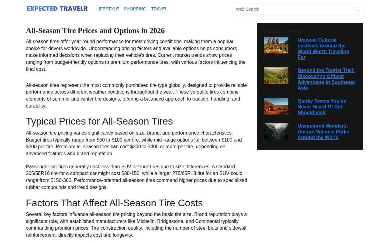 Landing page screenshot for expectedtraveler.com