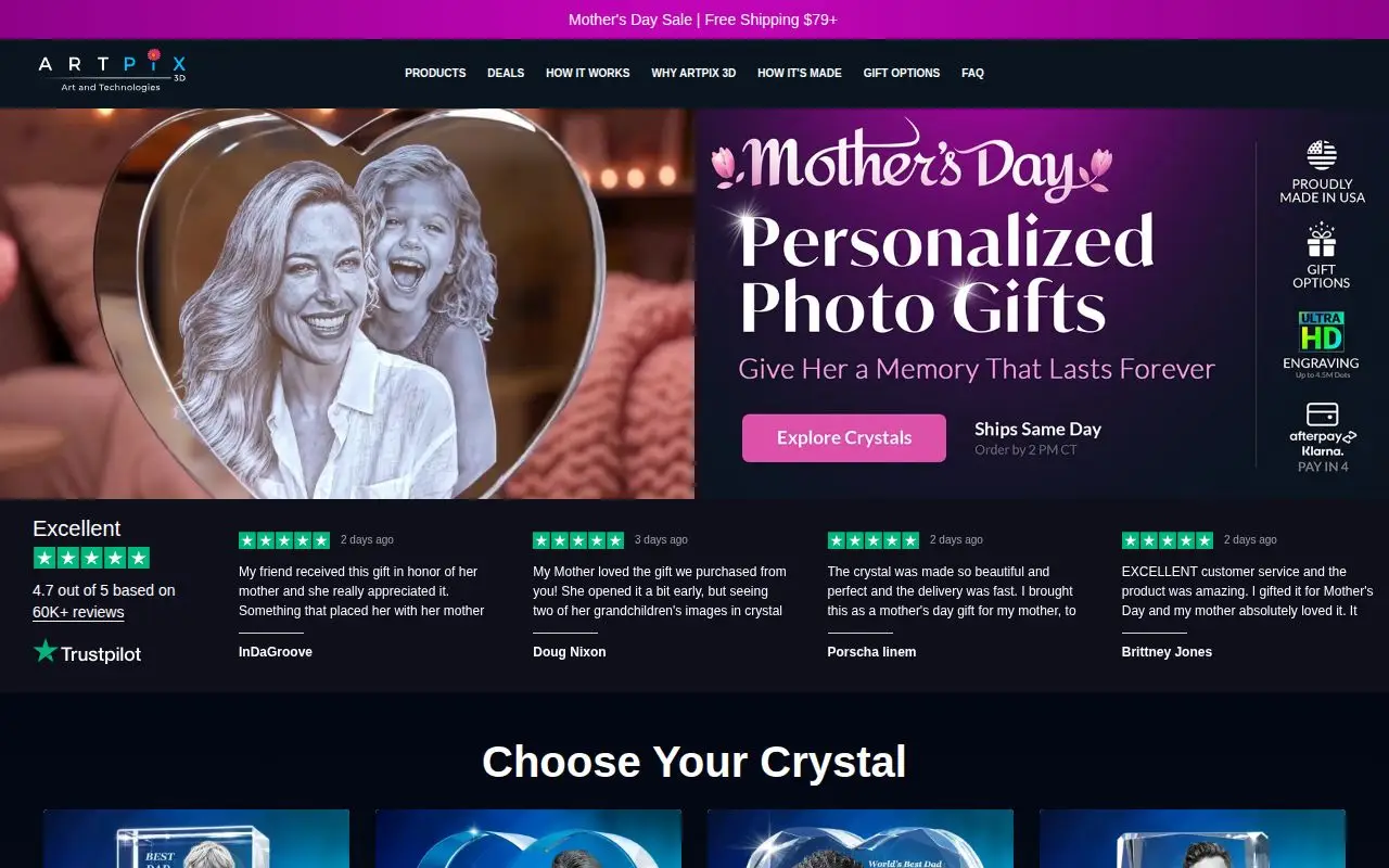 Landing page screenshot for artpix3d.com