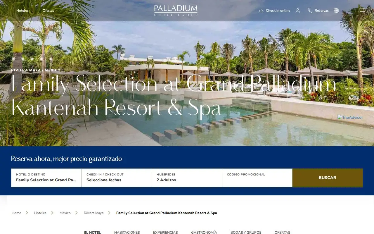 Landing page screenshot for www.palladiumhotelgroup.com