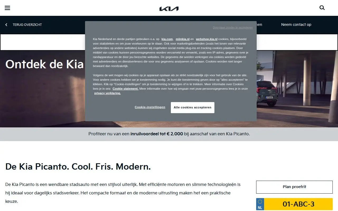 Landing page screenshot for www.kia.com