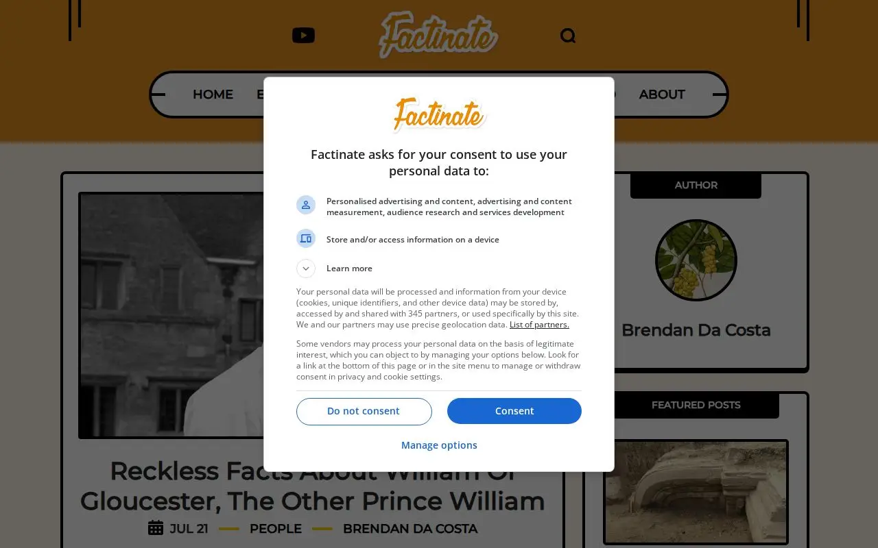 Landing page screenshot for www.factinate.com