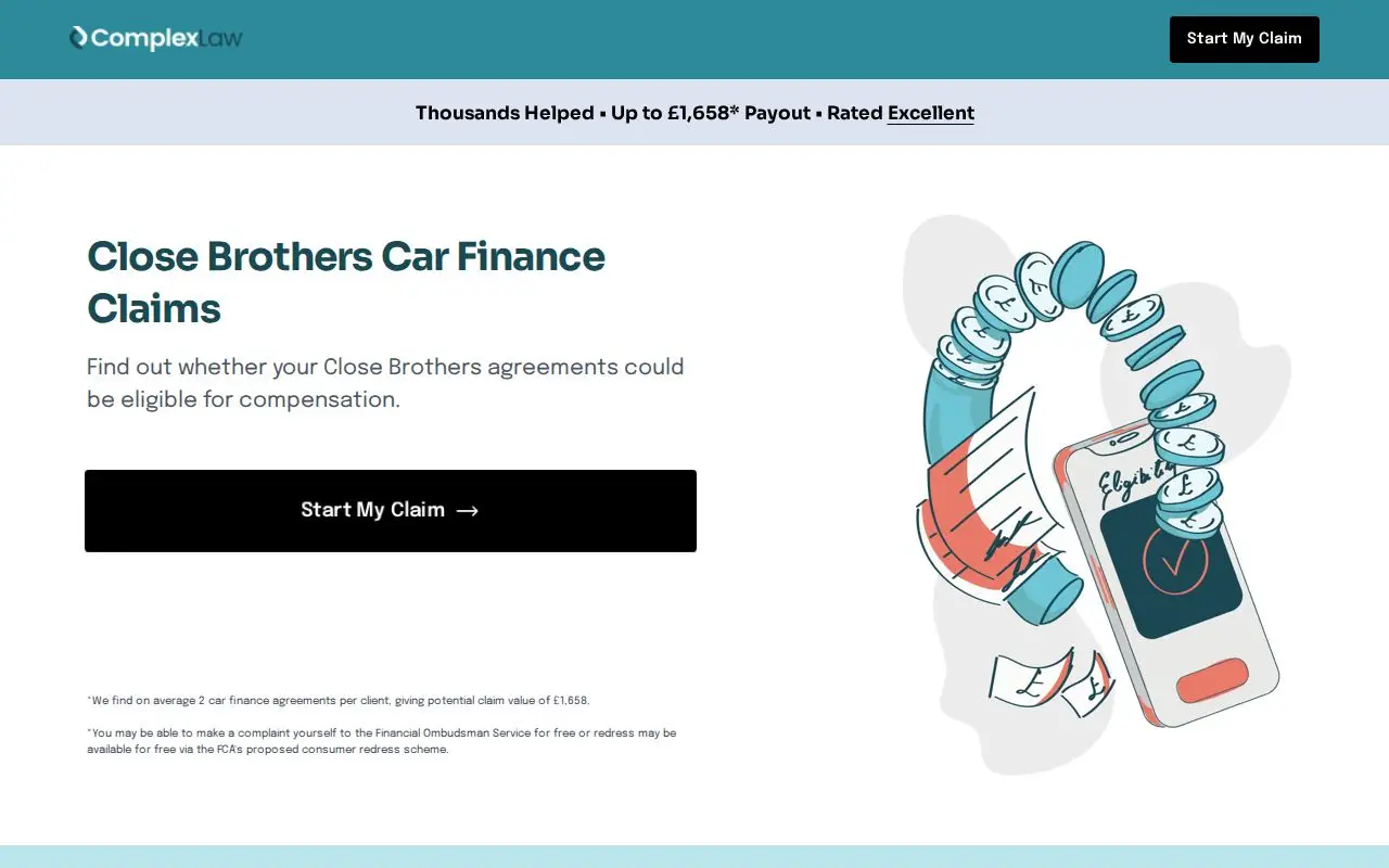 Landing page screenshot for pcp.complexlaw.claims
