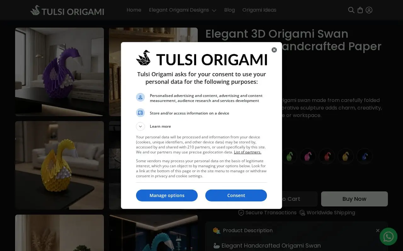 Landing page screenshot for tulsiorigami.com