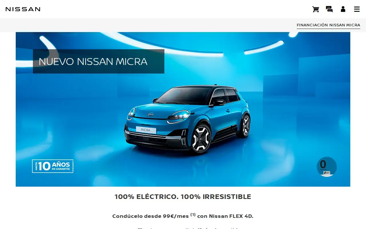 Landing page screenshot for www.nissan.es