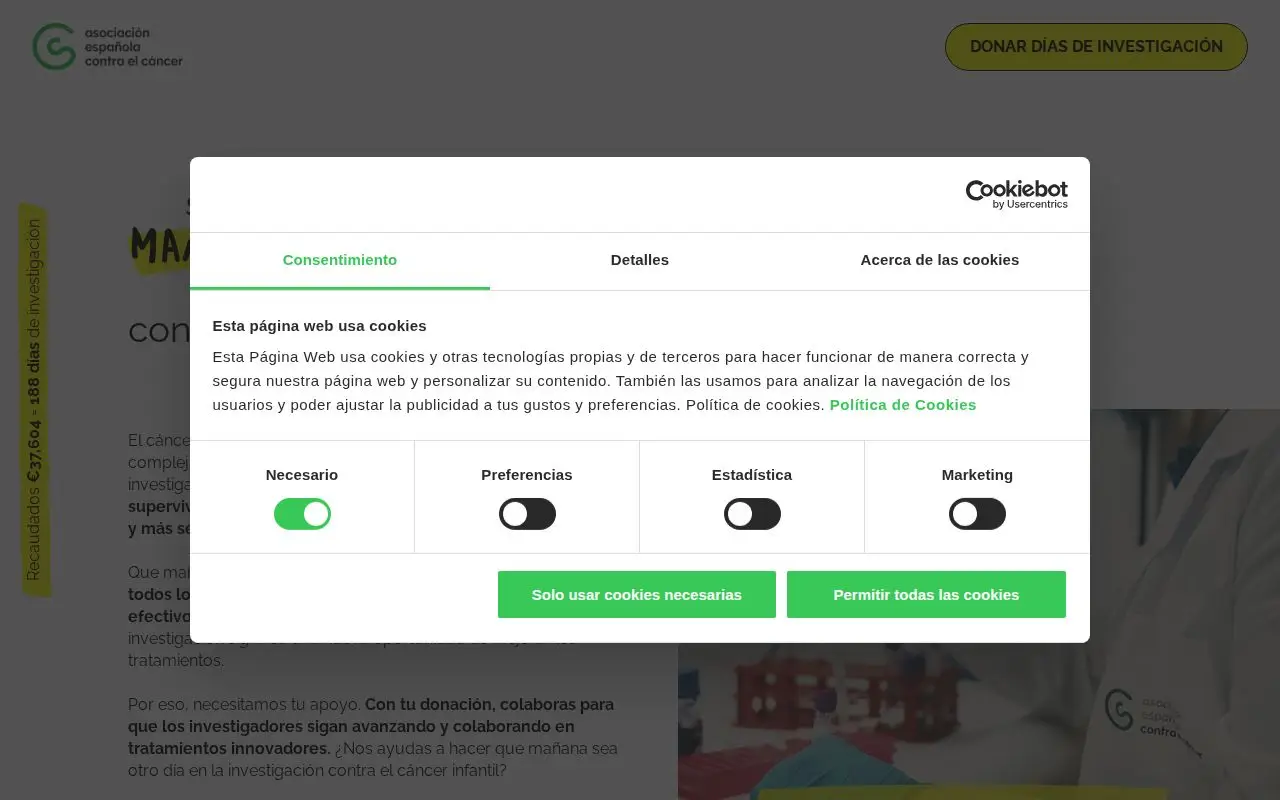 Landing page screenshot for donainvestigacion.contraelcancer.es
