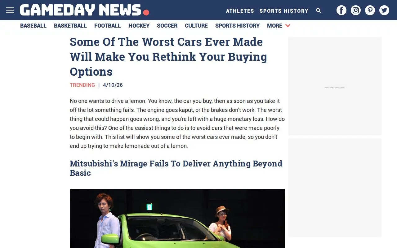 Landing page screenshot for www.gamedaynews.com