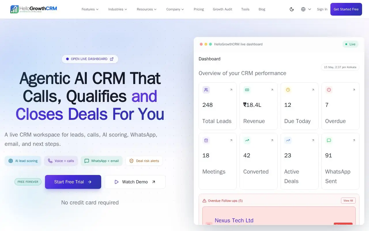 Landing page screenshot for hellogrowthcrm.com