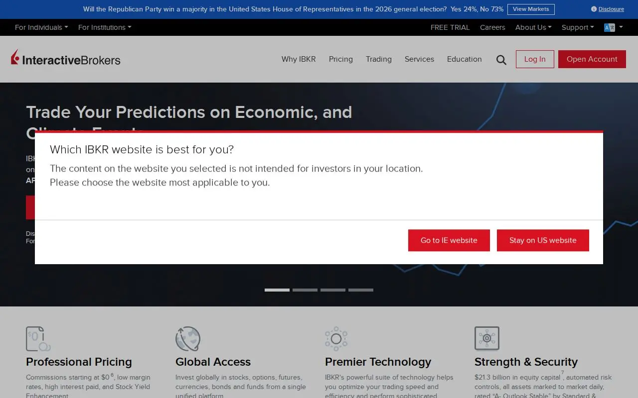 Landing page screenshot for www.interactivebrokers.com
