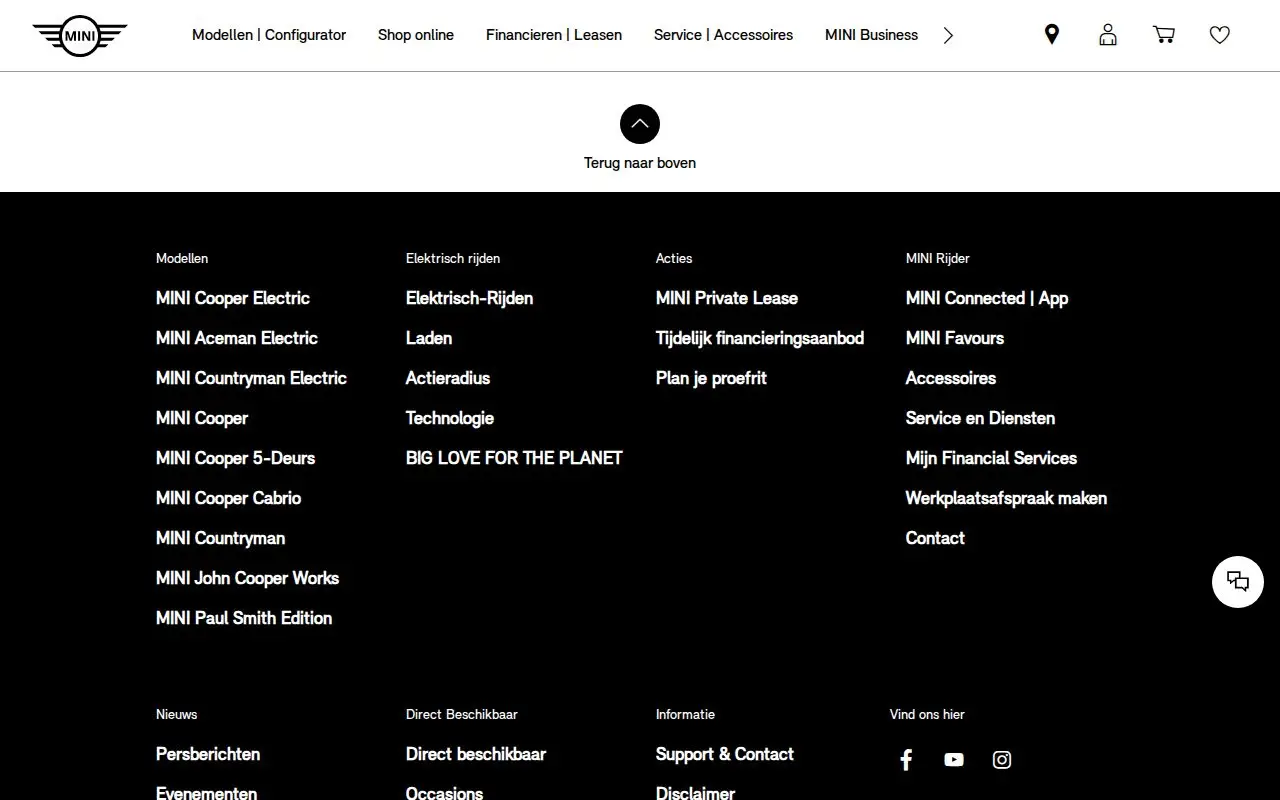 Landing page screenshot for configure.mini.nl