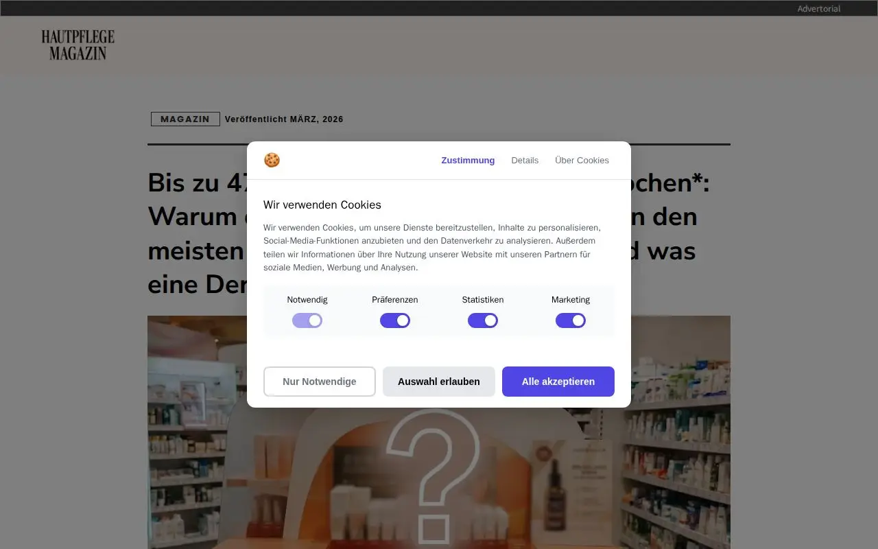Landing page screenshot for de.hautpflege-magazin.com