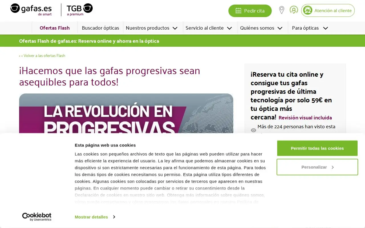 Landing page screenshot for www.gafas.es
