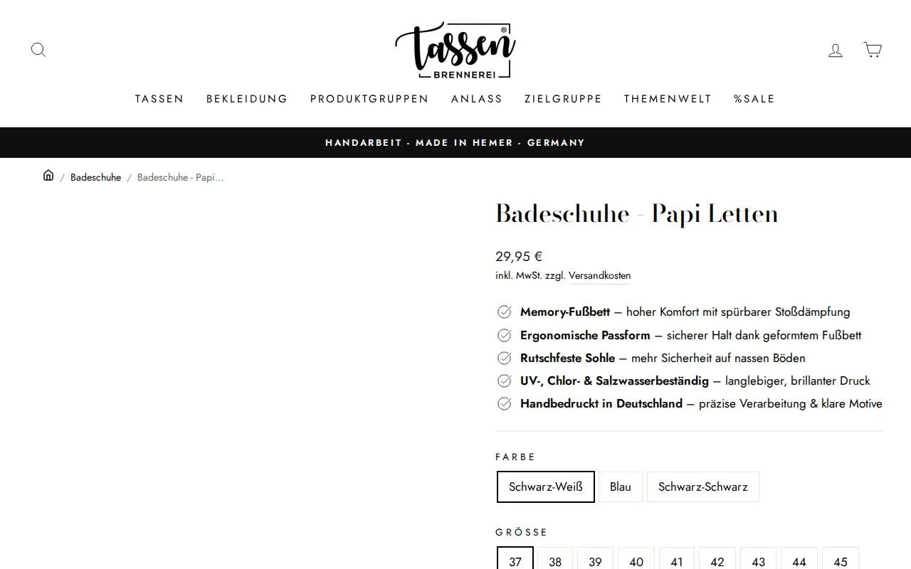 Landing page screenshot for www.tassenbrennerei.de