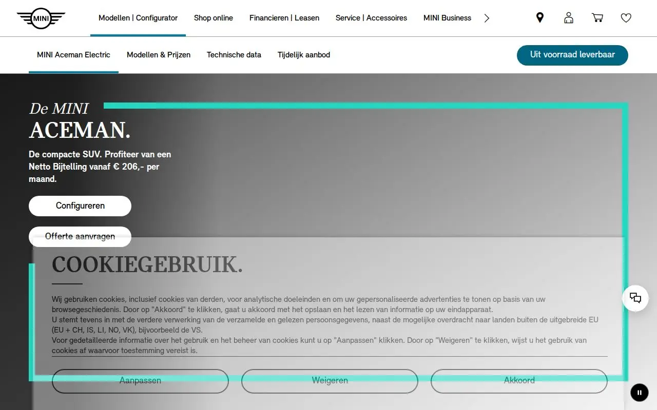 Landing page screenshot for www.mini.nl