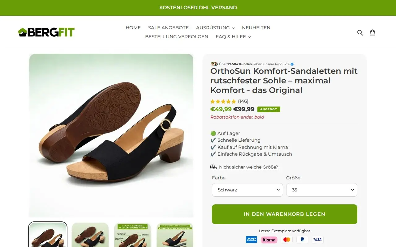 Landing page screenshot for berg-fit.de