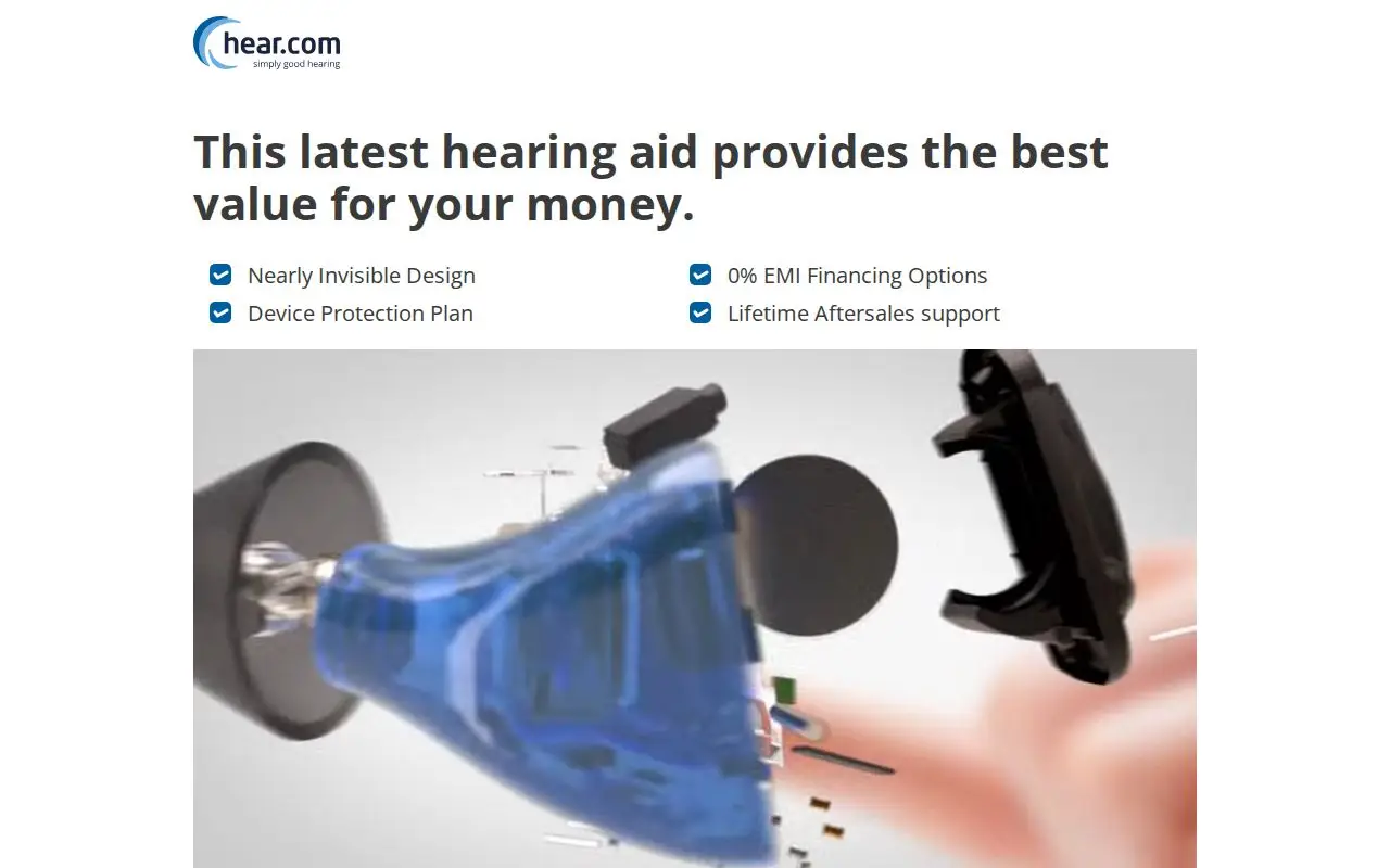 Landing page screenshot for in.hear.com