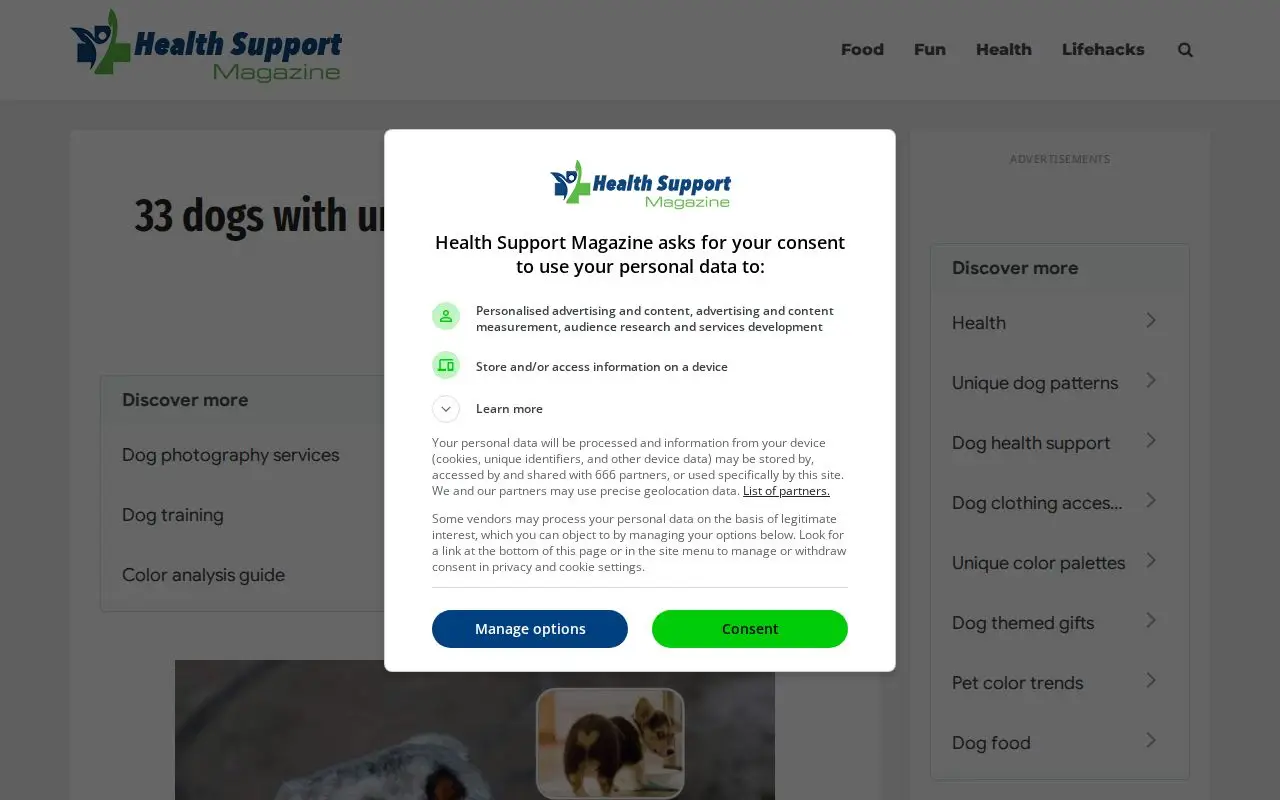Landing page screenshot for healthsupportmag.com
