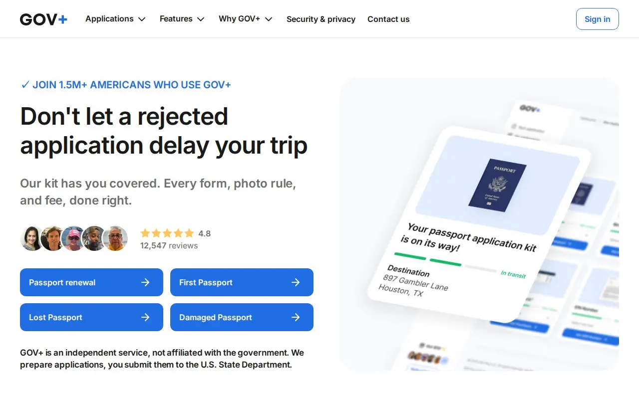 Landing page screenshot for govplus.com