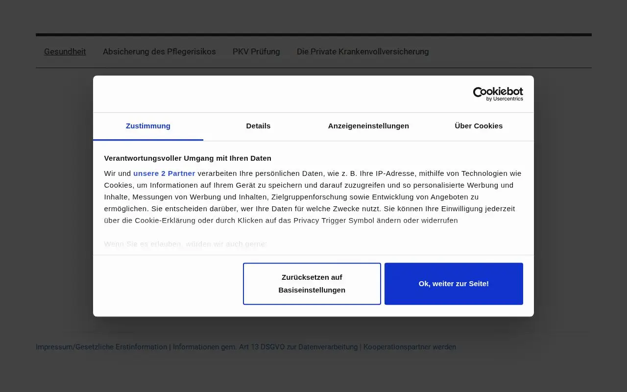 Landing page screenshot for privat-patienten-service.de