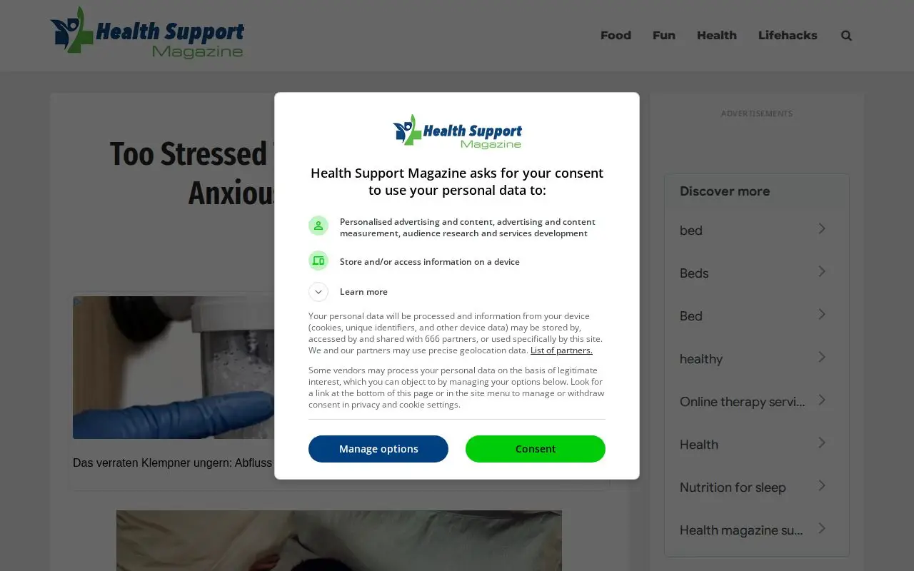 Landing page screenshot for healthsupportmag.com