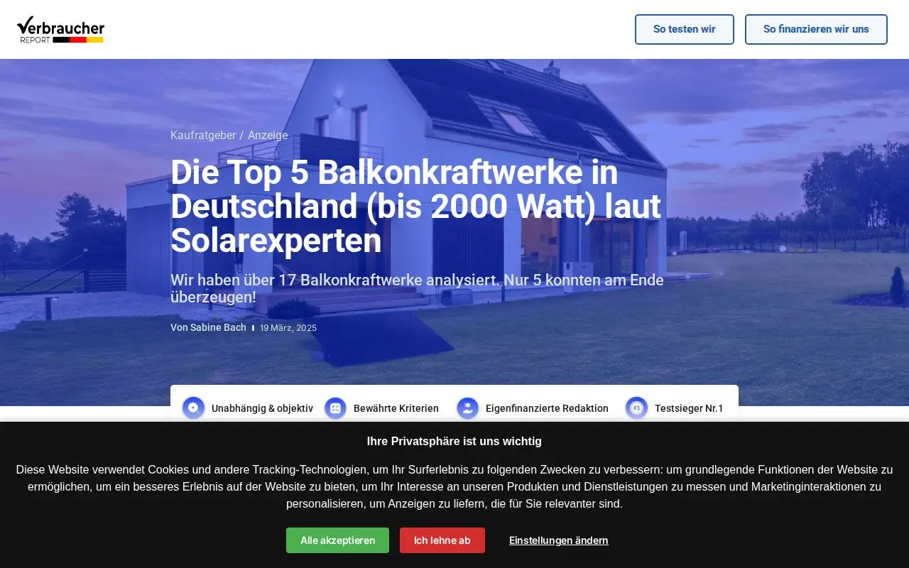 Landing page screenshot for verbraucher-report.com