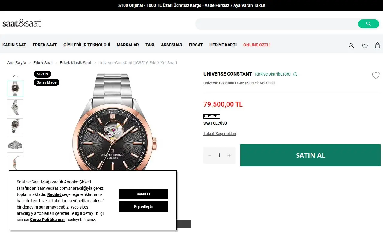 Landing page screenshot for www.saatvesaat.com.tr